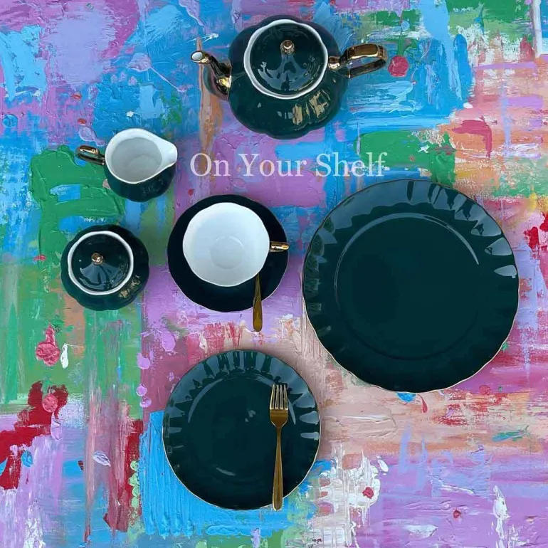 The Plain Deep Green 24 Piece Tea Set